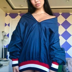 Navy Blue Half-Zip Windbreaker with Sleeve Patch